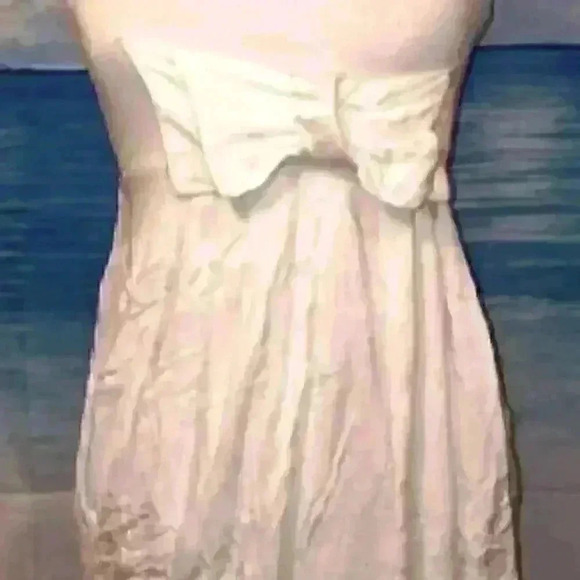 Vintage WET SEAL Woman's OFF-WHITE Sexy STRAPLESS Tunic Top BOW STRETCH shirt - Picture 5 of 6